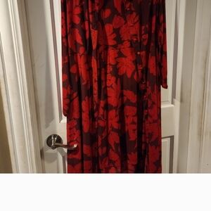 Red Floral Long Sleeve Dress